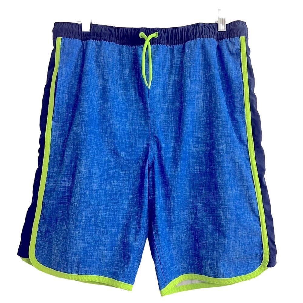 Lands’ End Boys Blue and Neon‎ Green Swimming Trunks- Size XL
